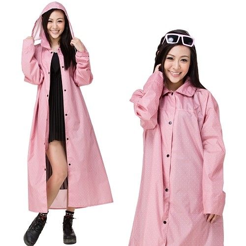 【東伸】俏麗型日式大衣式雨衣-粉紅點點-行動