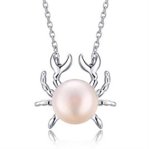 【米蘭精品】925純銀珍珠項鍊時尚可愛螃蟹銀飾