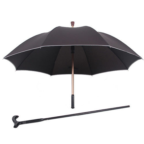 PUSH! 好聚好傘, 抽拉式管設計,可單獨使用枴杖的雨傘拐杖傘登山杖I30黑色