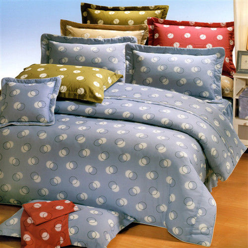 艾莉絲-貝倫 圓素心靈(5.0x6.2呎)四件式雙人(高級混紡棉)鋪棉兩用被床包組(藍色)