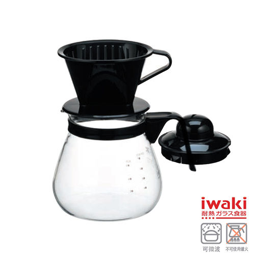 【iwaki】多用玻璃微波咖啡壺 1L(黑)