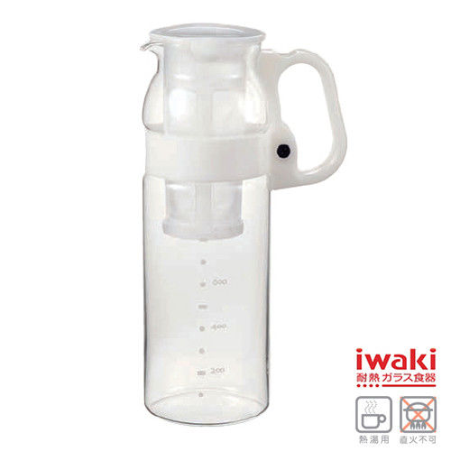 【iwaki】耐熱玻璃冷水壺 1.3L(手柄白)
