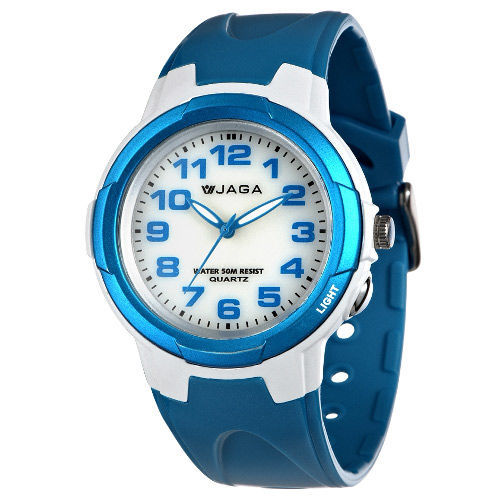 JAGA 捷卡 AQ71A-DE 色彩繽紛夜光防水指針錶-白藍