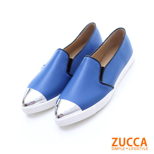 【ZUCCA】Z5738BE日系金屬感拼接尖頭平底鞋-藍色