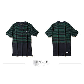 Reputation American Stripe Patch Splice TEE - 貼布拼接橫條TEE / 綠-行動