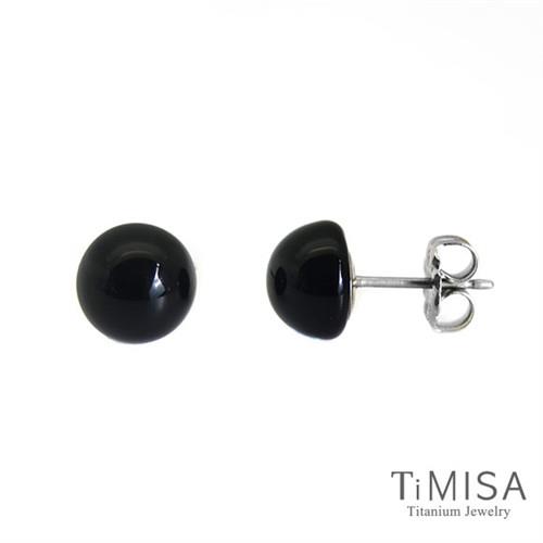 【TiMISA】點點繽紛 黑琉璃 純鈦耳環一對