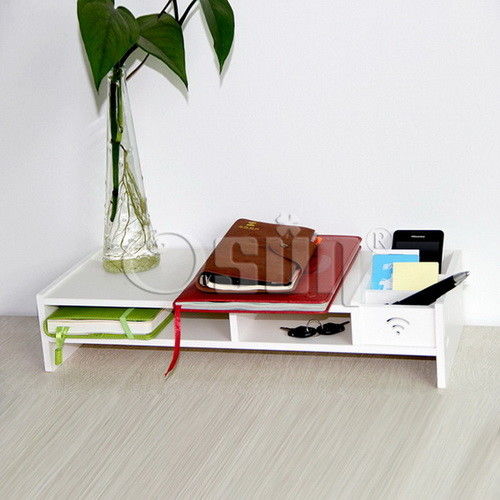 【Osun】木塑板置物架 歐式白色文具盒電腦墊桌-低