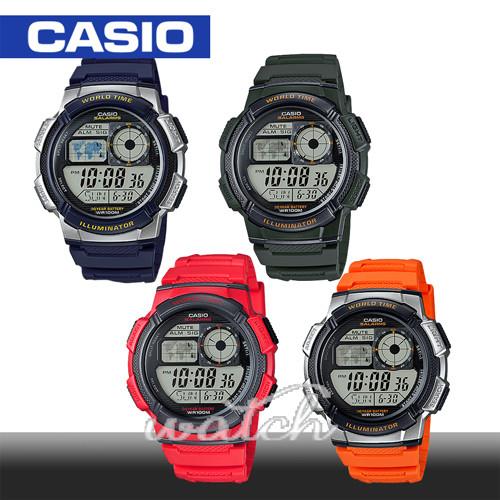 【CASIO 卡西歐】新色發表-亮麗運動錶_中性錶_防水_世界時間(AE-1000W) 多色