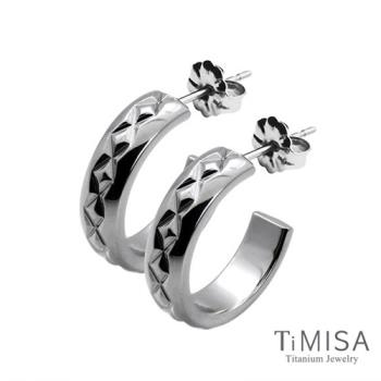 【TiMISA】格緻星光-寬版 純鈦耳環一對