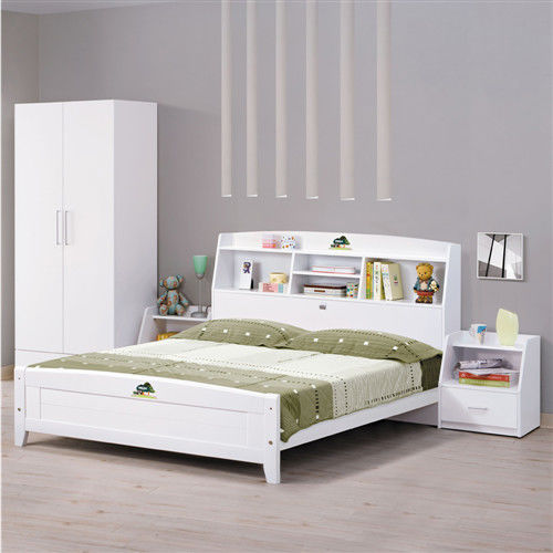【時尚屋】[UZ6]菲莉絲白色5尺彩繪書架雙人床UZ6-68-1不含床頭櫃-床墊