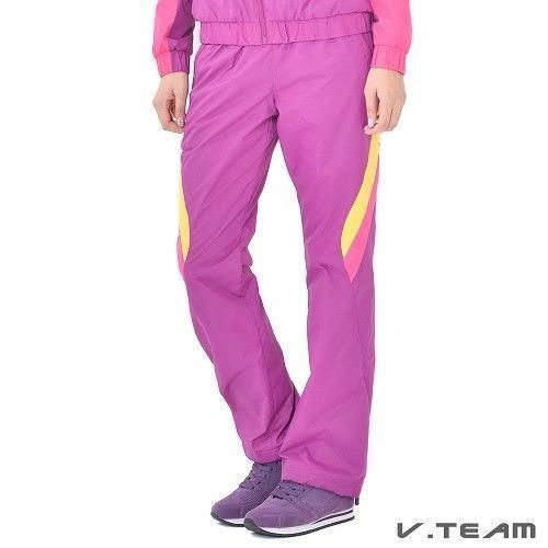  V.TEAM-撞色防潑水風衣長褲-女-紫紅