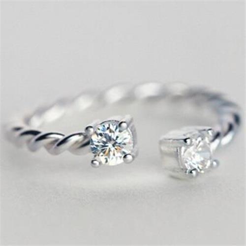 【米蘭精品】925純銀戒指鑲鑽銀飾麻花造型簡約精緻