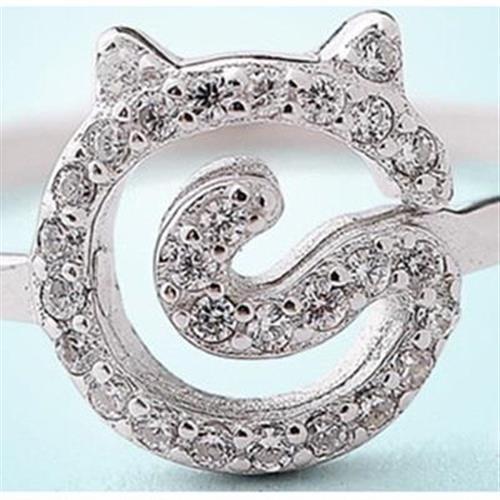 【米蘭精品】925純銀戒指鑲鑽銀飾貓咪造型時尚簡約