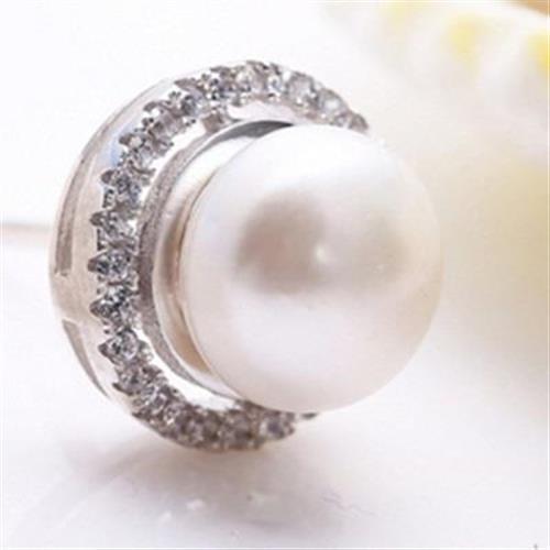 【米蘭精品】925純銀耳環鑲鑽耳飾圓型珍珠優雅高貴