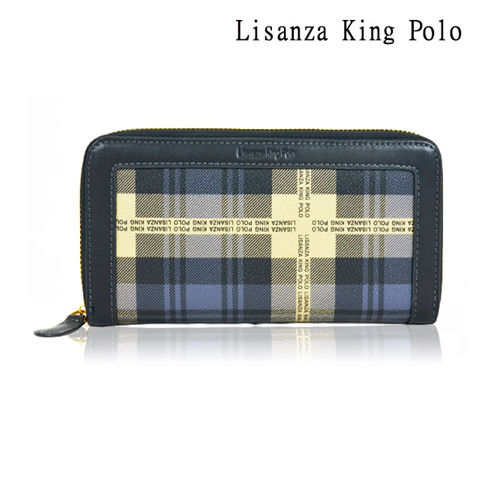 【Lisanza King Polo】 格紋經典單拉鍊長夾-黑格紋