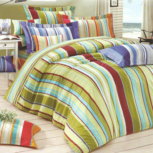 艾莉絲-貝倫 幾何線條(6.0呎x6.2呎)四件式雙人加大(高級混紡棉)鋪棉兩用被床包組(青草綠)
