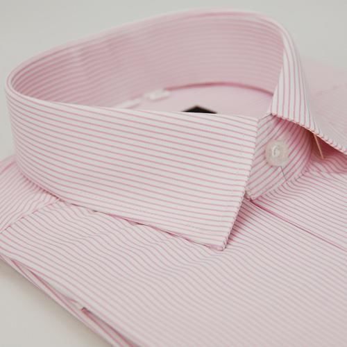 任-【金安德森】粉色條紋窄版短袖襯衫