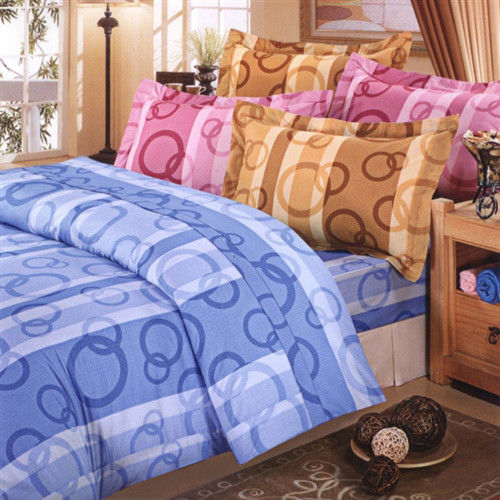 艾莉絲-貝倫 圈圈相連(3.5呎x6.2呎)三件式單人(高級混紡棉)薄被套床包組(藍色)