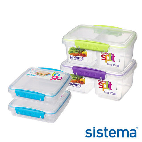 【Sistema】紐西蘭外出三明治+雙格收納保鮮盒四件組