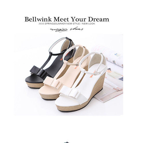 bellwink【B9303】T字朵結扣環厚底跟鞋-黑色/白色/粉色