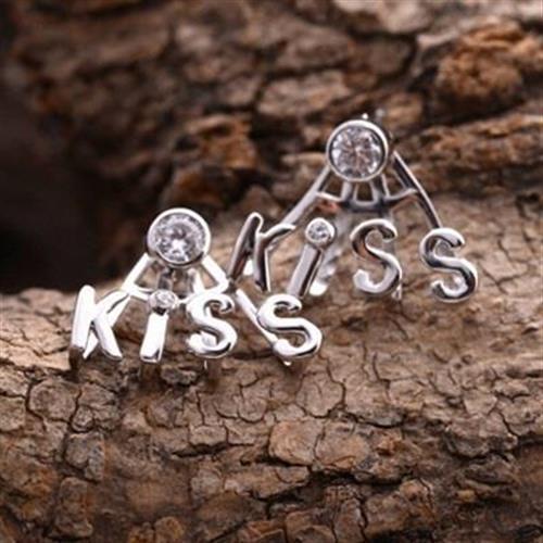 【米蘭精品】925純銀耳環耳針式鑲鑽耳飾字母KISS