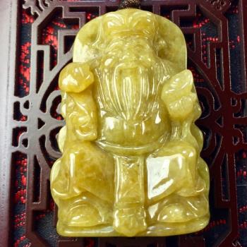 【森茂珠寶】天然翡翠A貨 黃翡福德正神吊墜 F1922