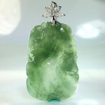 【森茂珠寶】緬甸天然翡翠A貨 帶綠翠年年有魚(餘)墜子 F1937