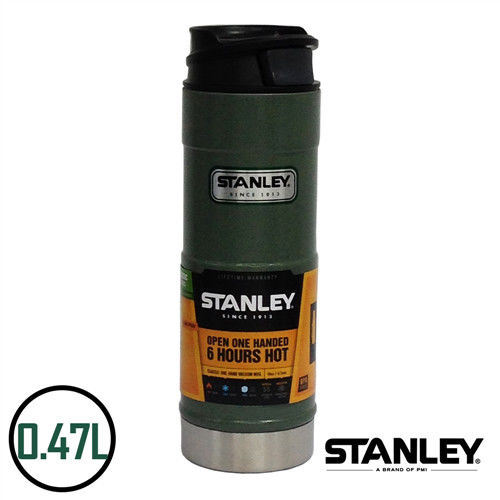 【美國Stanley】不鏽鋼保溫瓶／經典單手保溫咖啡杯 0.47L(錘紋綠)