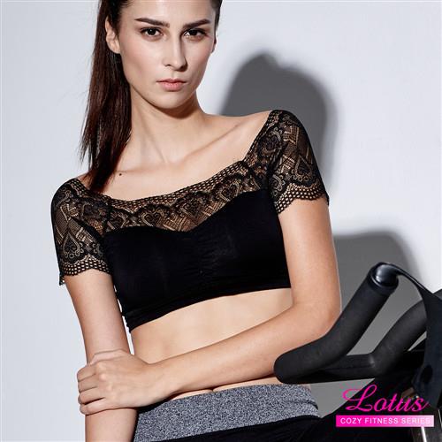 【LOTUS】微甜氣質蕾絲彈力運動內衣(經典黑)