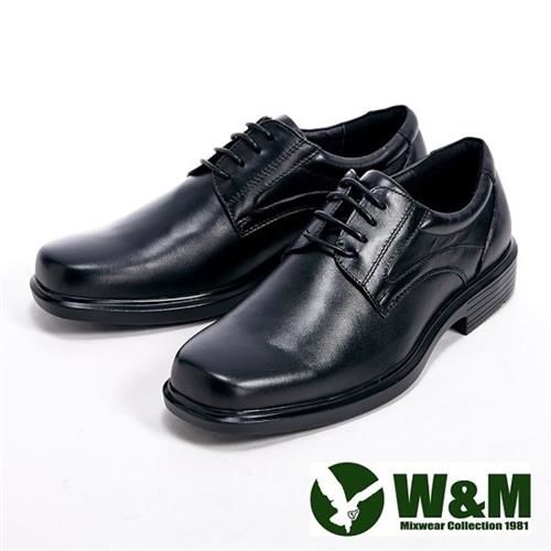 【W&M】真皮氣墊綁帶方頭男皮鞋-黑