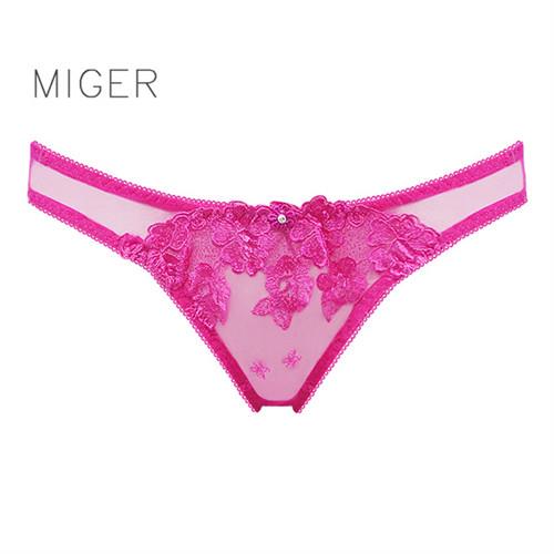 [MIGER密格內衣]艷麗蕾絲網紗性感中低腰三角內褲-台灣製-桃紅+紅色+柑色