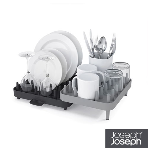《Joseph 英國創意餐廚》可調式碗盤瀝水架三件組(灰)85035