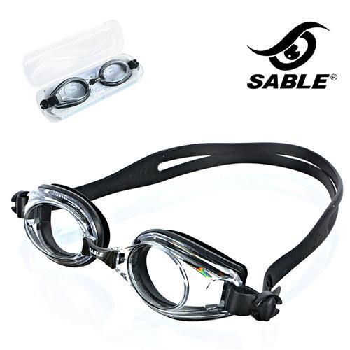 SABLE黑貂 繽紛色彩 標準平光運動泳鏡-透明黑