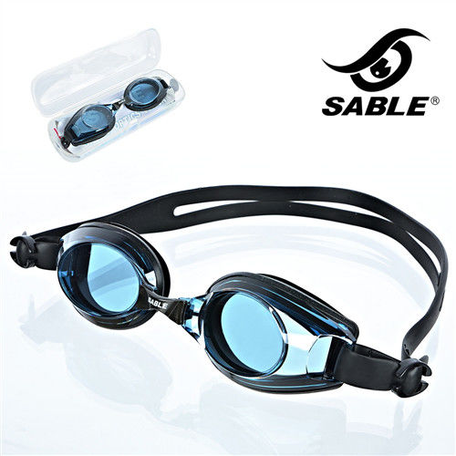 【黑貂SABLE】繽紛色彩 標準平光運動泳鏡(藍黑色)