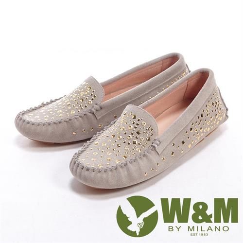 【W&M】 不規則幾何小貼鑽女鞋休閒鞋-灰