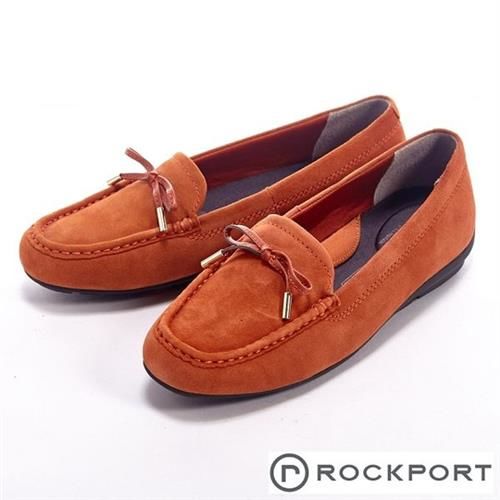 【Rockport】都會休閒麂皮蝴蝶結莫卡辛女鞋-橘