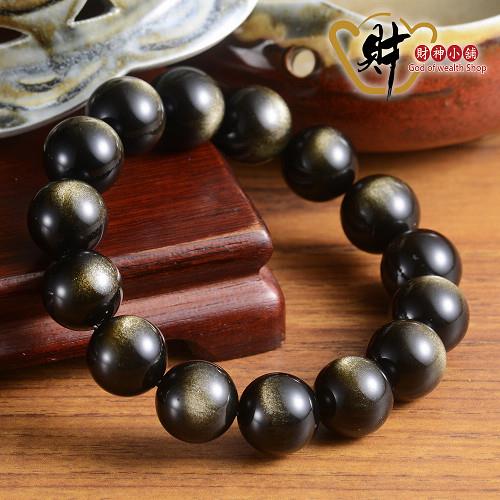 【財神小舖】3A級-天然金曜石手鍊14mm《含開光》避邪擋煞、招財