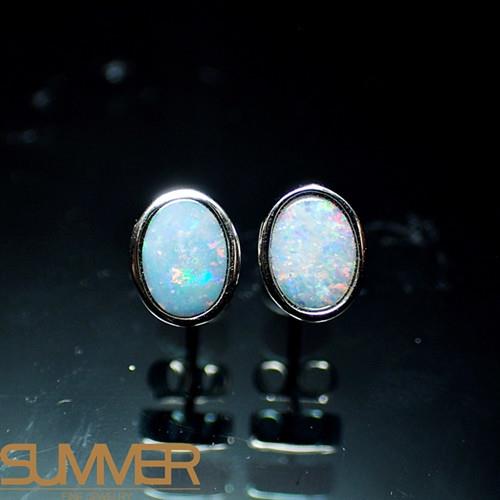   SUMMER寶石 天然澳洲國寶蛋白石耳環(時尚設計款-925銀-041)