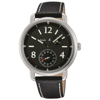 【agnes b.】創意巧思 航海藝術家皮帶腕錶-黑/40mm(VD73-KV10D/BW2005X1)