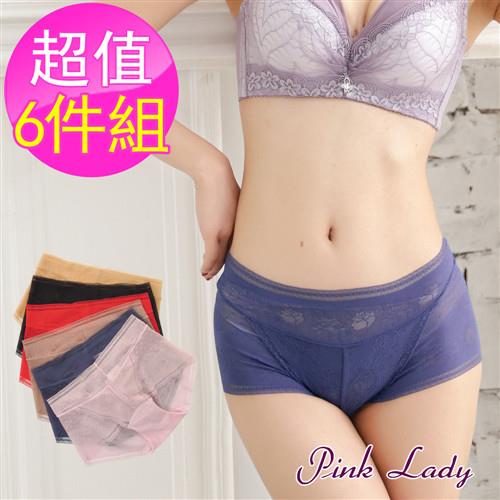 【PINK LADY】台灣製 花卉蕾絲 超薄鎖邊無痕褲6682(6件組)