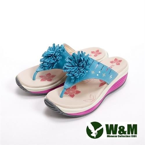 【W&M】FIT 鑽飾花造型健走族健塑鞋拖鞋女鞋-藍
