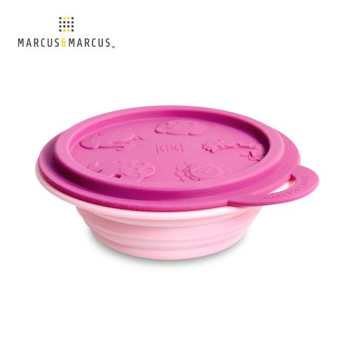 【MARCUS&MARCUS】動物樂園矽膠摺疊碗-粉紅豬(紫紅碗蓋/粉紅碗)