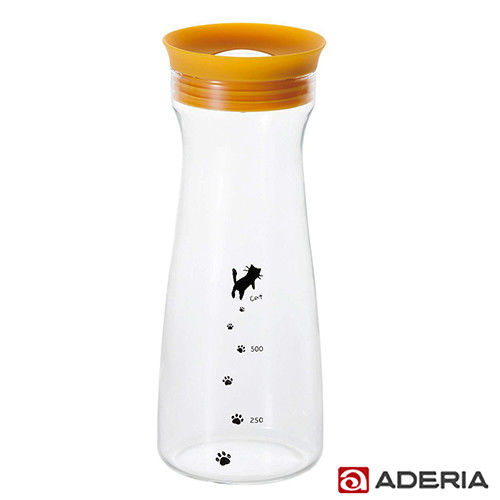 【ADERIA】日本進口貓咪耐熱玻璃冷水瓶900ml(黃)