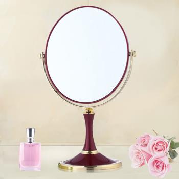 歐式時尚8吋超大梳妝美容化妝放大雙面桌鏡橢圓鏡 酒紅色-網
