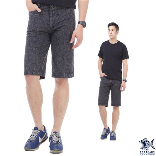 【NST Jeans】397(25823) 冷灰鋼鐵男子 格紋復刻泡泡布 休閒短褲(中腰)