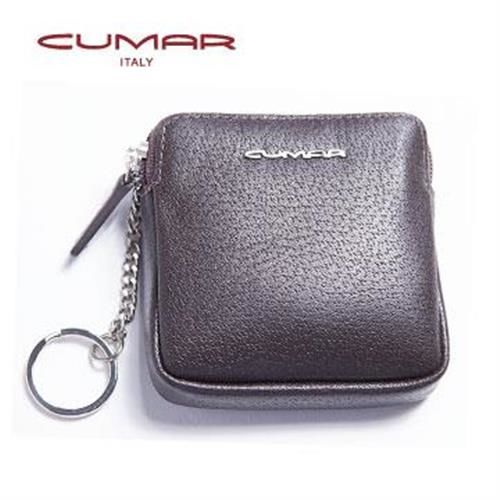 CUMAR 時尚紳士義大利牛皮-方形零錢/鑰匙包-咖啡色