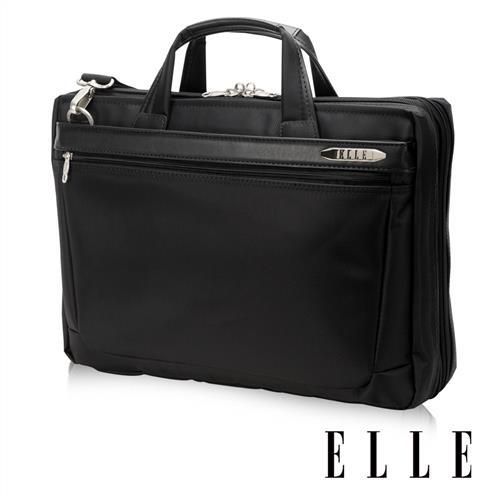 【ELLE HOMME】紳士皮革公事包IPAD14吋筆電置物層側背手提兩用設計(黑EL74166A-02)