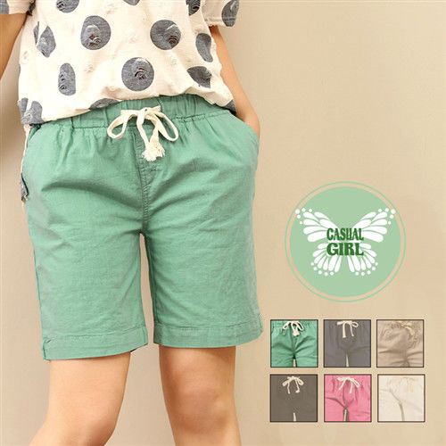 CASUAL GIRL「陽光女孩」棉麻休閒短褲 (綠色)