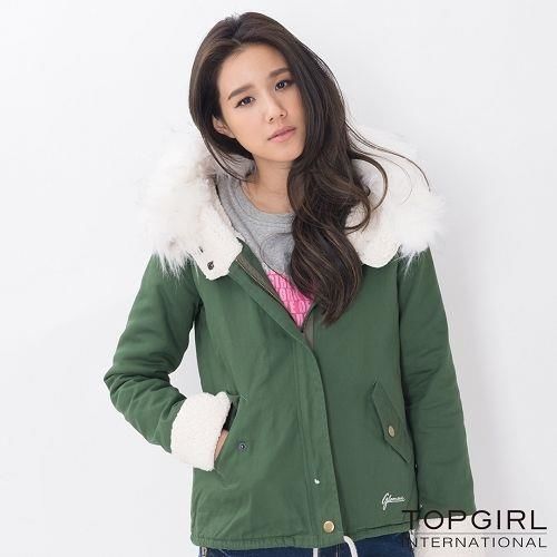  【TOP GIRL】毛毛帽造型夾克 (軍綠色)