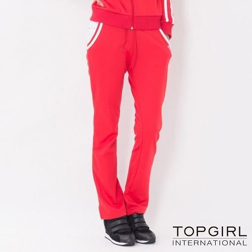  【TOP GIRL】跳色星星連帽POLY針織長褲-女(火熱紅)